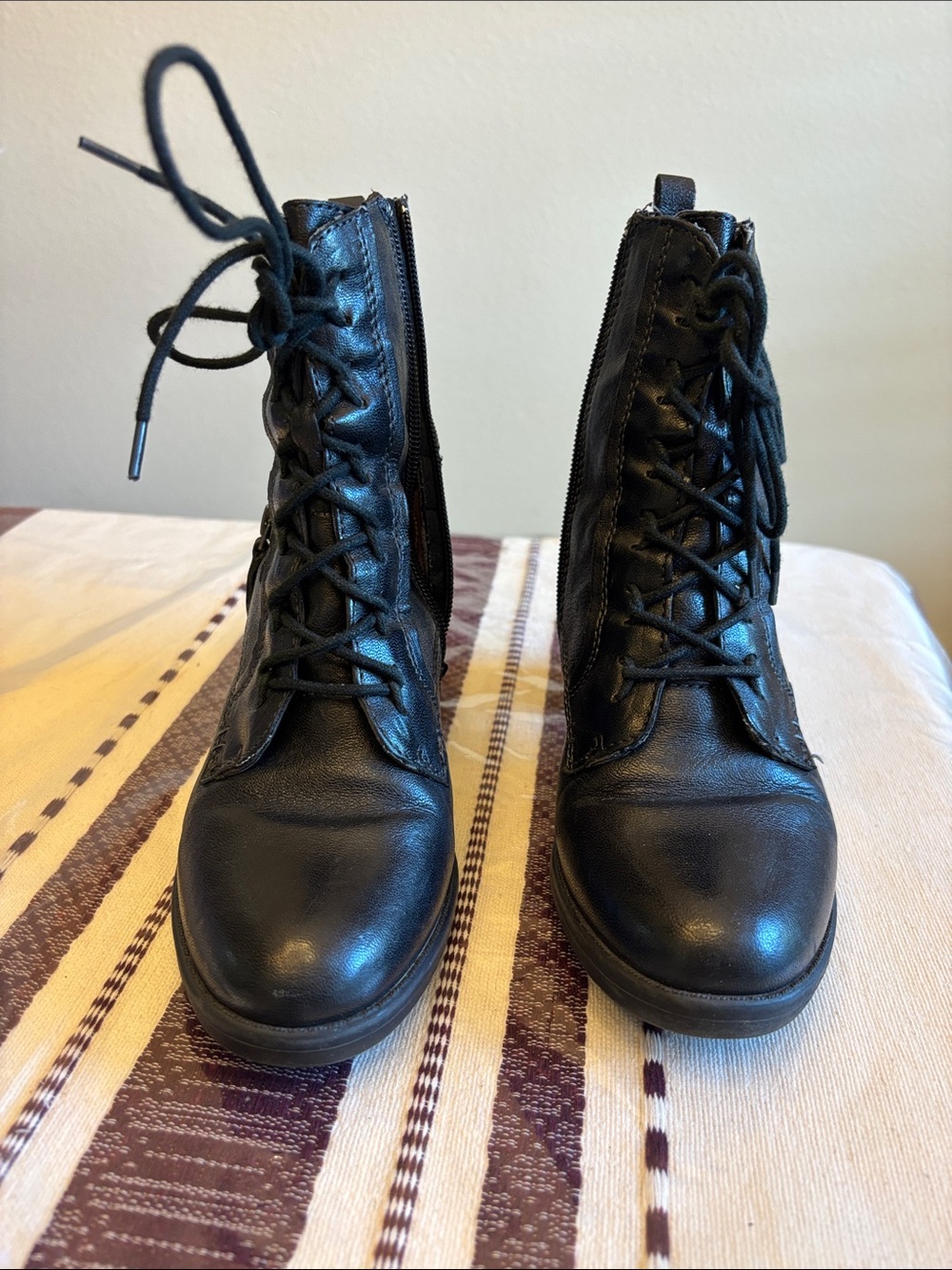 Earth Women's Black Lace-Up Combat Boots with Side Zip